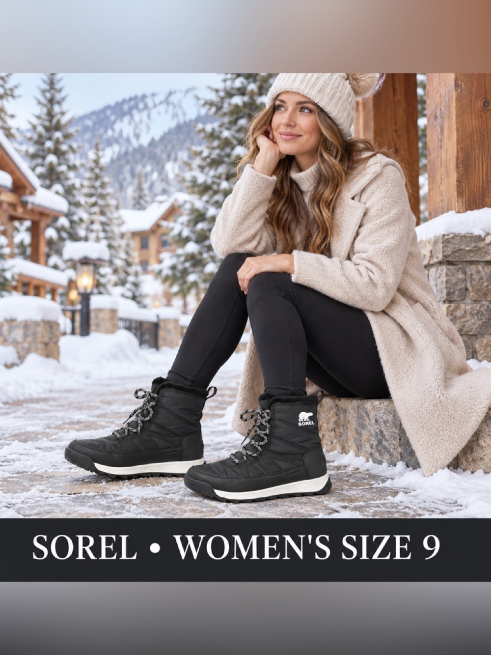 Sorel Women's Black Winter Lace-Up Faux-Fur Collar Boots